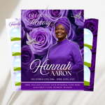 Purple Roses Funeral Program Template, Memorial Obituary (Canva Template)