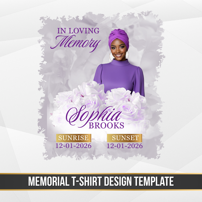Purple Roses, Memorial T-Shirts Template, In Loving Memory, Funeral Background, Funeral Celebration, Canva