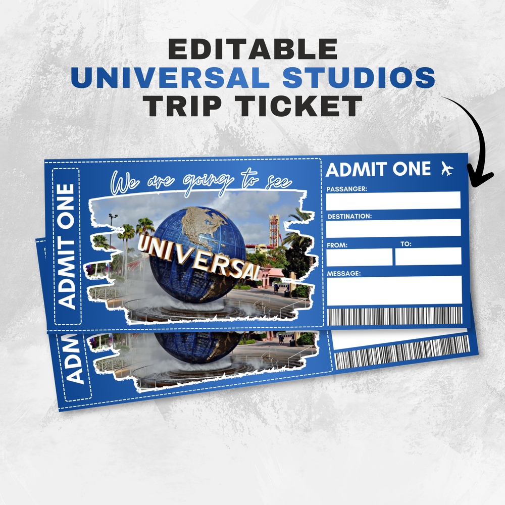 Editable Universal Studios Trip Ticket - Surprise Gift Boarding Pass (Canva Template Digital Download)