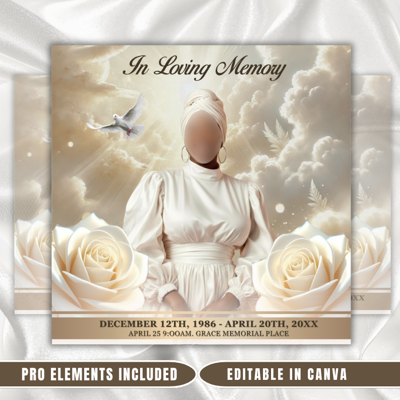 White Rose Funeral Announcement Flyer: Celebration of Life Canva Template (Digital Download)