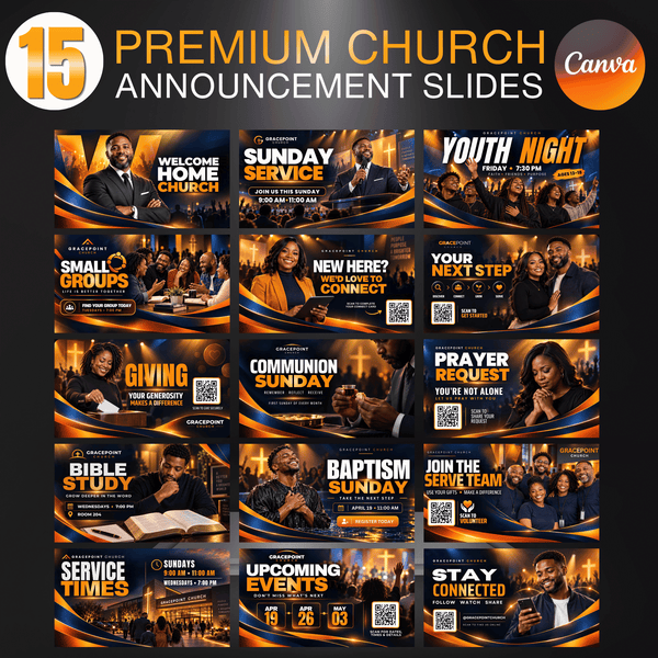 15-slide church announcement Canva bundle – all slides overview