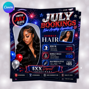 4th of July Hair Booking Flyer: Independence Day Deals (Canva Template Digital Download