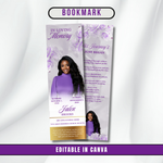 Purple Gold Roses Memorial Bookmark Template: Funeral Keepsake (Canva PDF)