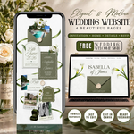 Green & White Floral Wedding Website Template with RSVP: Editable Canva Design (Digital Download)