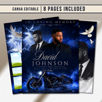 Blue Funeral Program Canva Template | 8 Page Memorial Booklet (Canva, PDF)