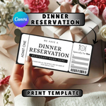 Boho Dinner Reservation Ticket Template, Editable Canva Gift (Digital Download)