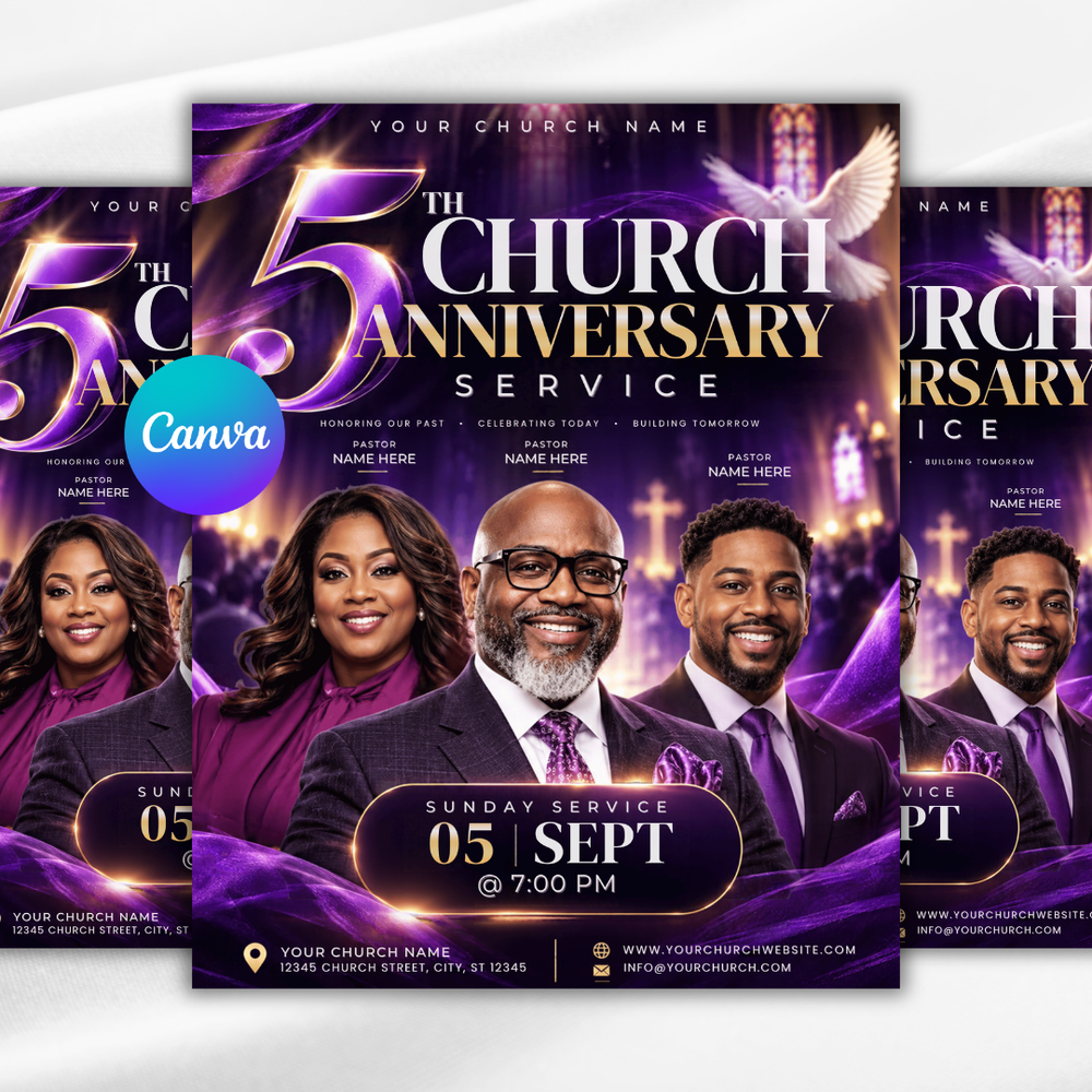 5th Church Anniversary Program Flyer, Editable Canva Church Event Template, Pastor Appreciation Service Invitation, Pastoral Celebration