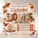 Fall Season Booking Flyer, September Books Are Open, Fall SZN Sale, Autumn Beauty Flyer for Hair, Nails, Lashes, Wig Install, Hair stylist