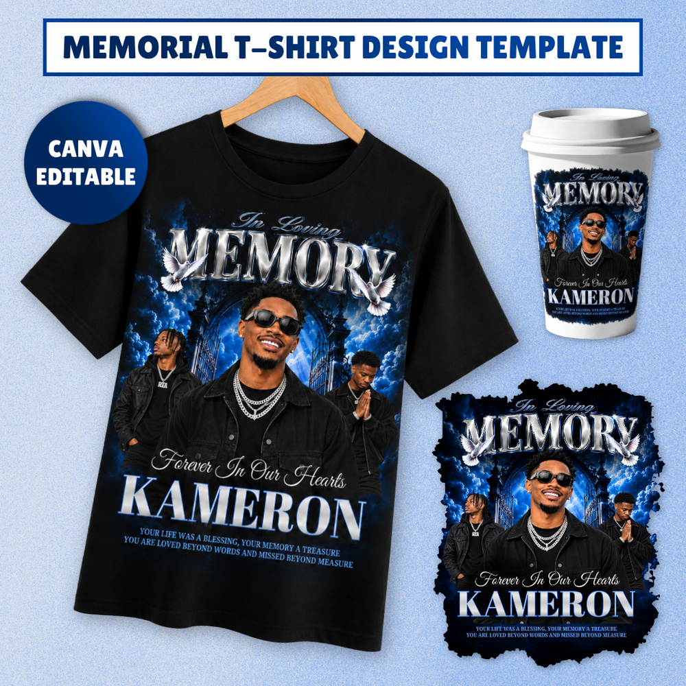 Memorial T-Shirt Canva Template, Blue Heavenly In Loving Memory, Celebration of Life Design