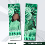 White and Green Roses Memorial Bookmark Template: Funeral Keepsake (Canva PDF)