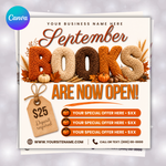 September Booking Flyer, September flyer, Fall Booking Flyer, September Books Open, Wig Install, Lash Nail Braids Flyer, Editable in Canva