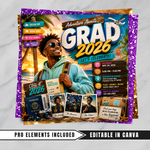 Graduation Flyer 2026 Blue Invitation Template, Canva Editable High School College Graduation Party Invite, DIY text, instant download