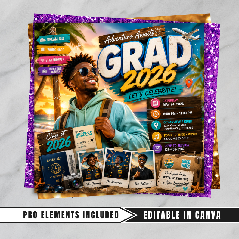 Graduation Flyer 2026 Blue Invitation Template, Canva Editable High School College Graduation Party Invite, DIY text, instant download