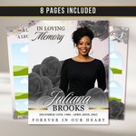 Grey Roses Funeral Program Template: Celebration of Life (Canva, 8 Pages, Digital Download)