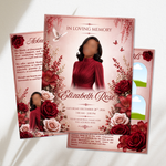 White & Red Roses Funeral Program Template, Memorial Obituary (Canva Template)