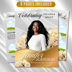 White Roses Funeral Program Template: Celebration of Life (Canva, 8 Pages, Digital Download)
