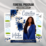 Blue Rose Funeral Program Template, 8-Page Memorial (Canva, PDF)