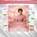 Pink Flower Funeral Program Template: 8-Page Memorial (Canva PDF)