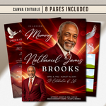 Red Funeral Program Canva Template | Red Theme | 8 Page Memorial Booklet
