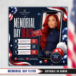 Memorial Day Booking Flyer, Memorial Day Special, May Booking, Memorial Day Exclusive Offer, Makeup, Hair, Lashes, Nails, Canva Editable