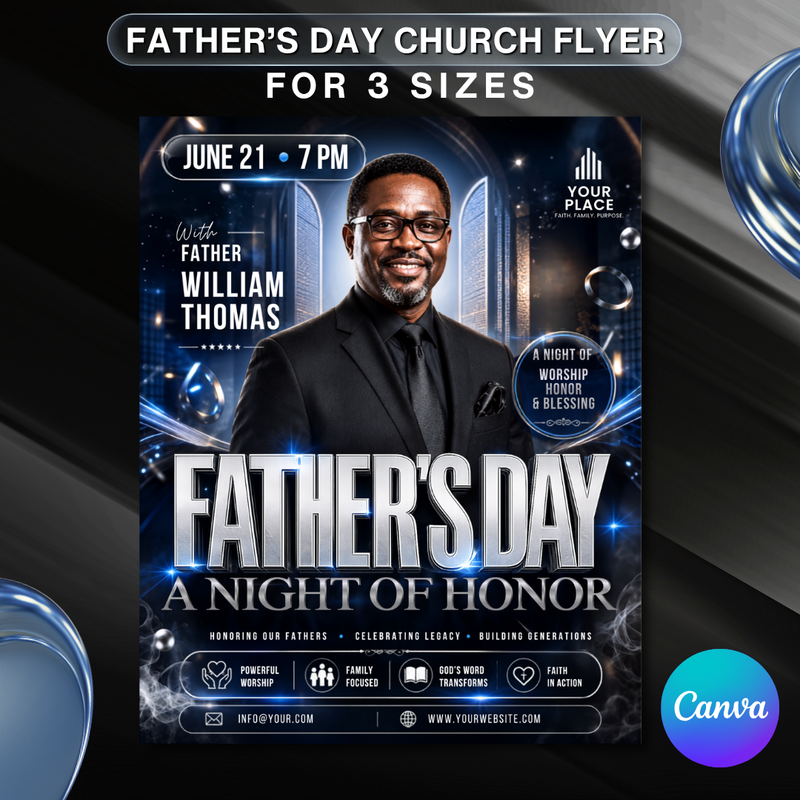 Father’s Day Flyer Template for Night of Honor, Event Guest Speaker Modern Blue & white Editable Canva