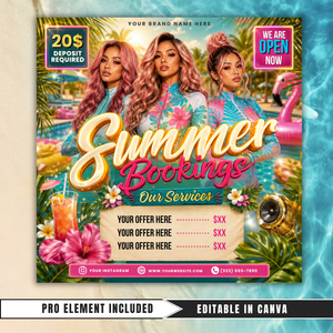 June Booking Flyer, June Books Open, Summer, Hair, Nails, Lash, Makeup, Book znow, Appointment (Canva Template) (Copy)