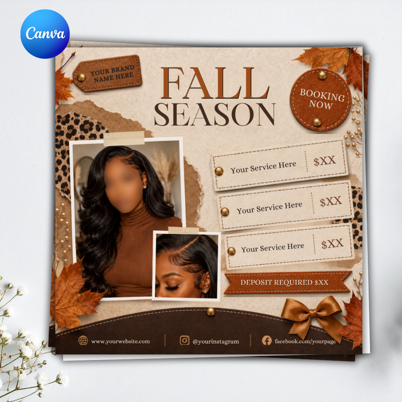 September Booking Flyer, Fall Booking Flyer, September Books Open Flyer, Hair Nails Wig Install Flyer, Salon Flyer, Editable Canva Template
