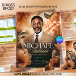 Orange Roses Funeral Program Template, Memorial Obituary (Canva Template)