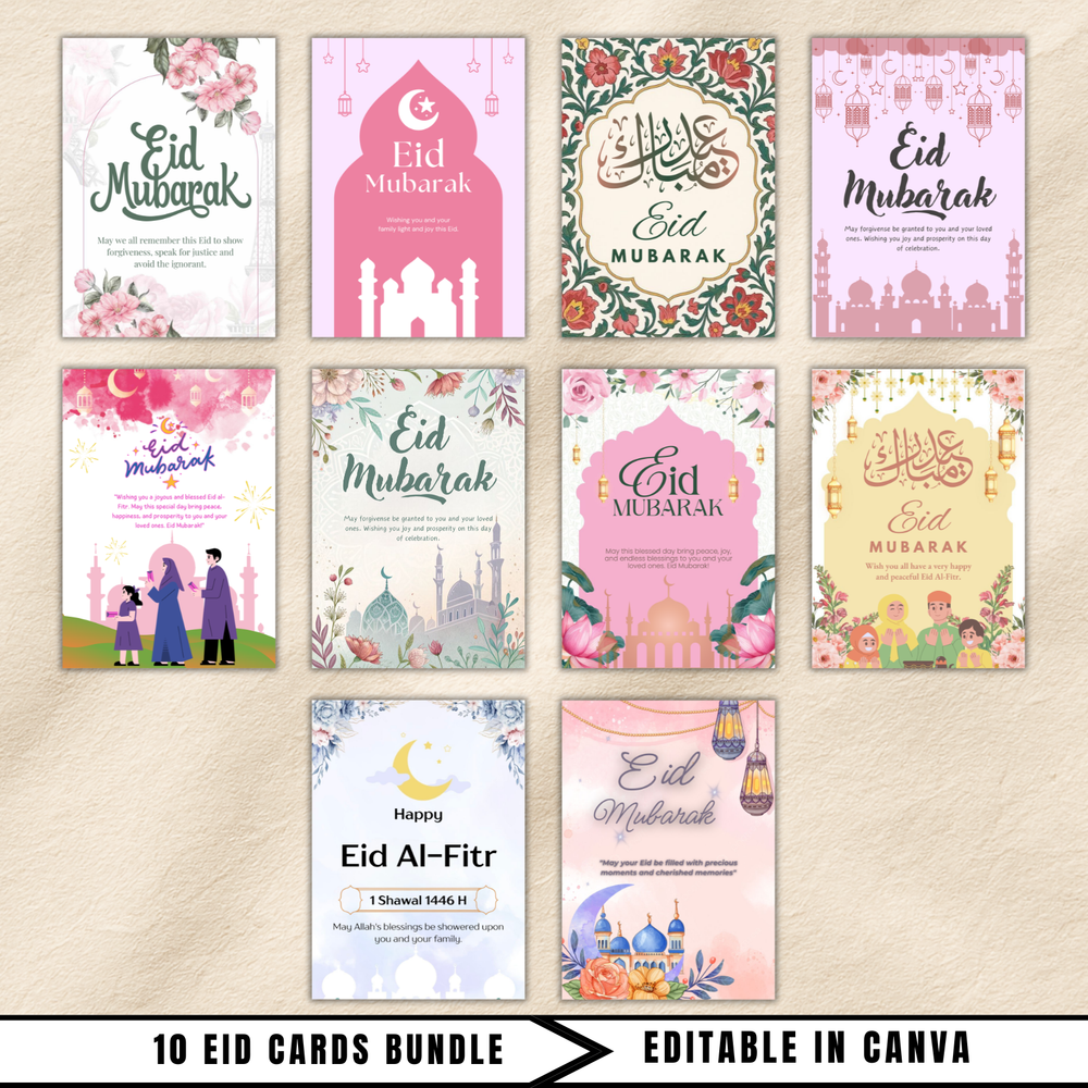 Eid Mubarak Card Bundle | Modern Greeting Cards, 5x7 (Digital Download)