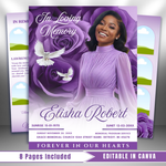 Purple Roses Funeral Program Template: 8-Page Memorial (Canva, PDF Download)