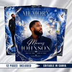 Blue & Silver Funeral Program Template: 8-Page Memorial (Canva PDF)