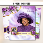 Purple Roses Funeral Program Template: 8-Page Memorial (Canva PDF)