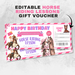 Horse Riding Lessons Gift Voucher, Editable Birthday Ticket (Canva PDF)