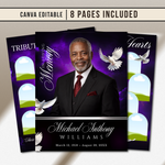 Purple Funeral Program Canva Template | 8 Page Memorial Booklet