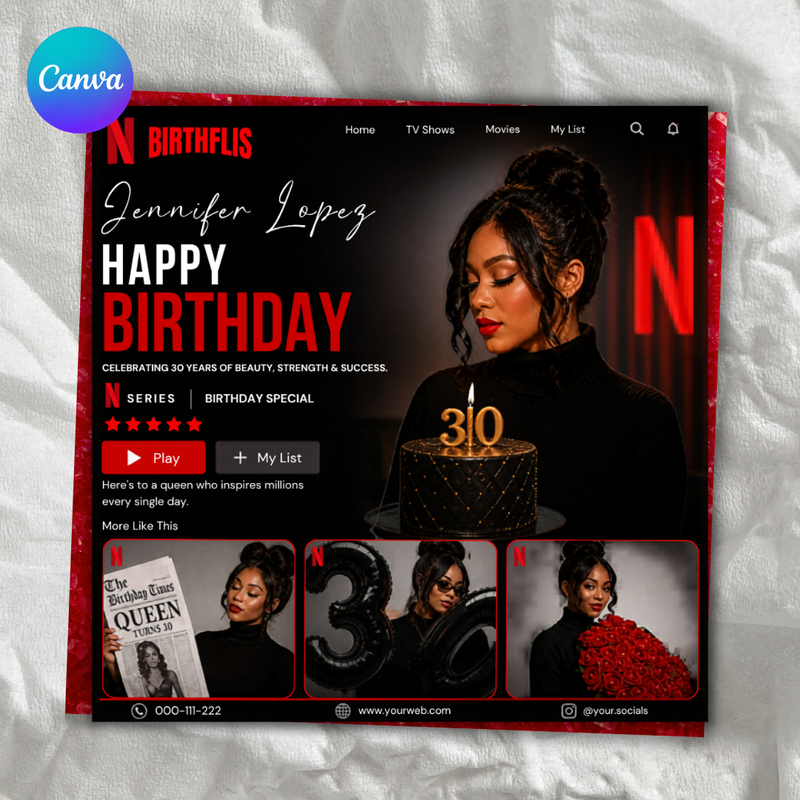 Editable Birthday Invitation Flyer, Netflix Style (Digital Download)