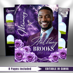 Purple Funeral Program Canva Template | 8 Page Memorial Booklet