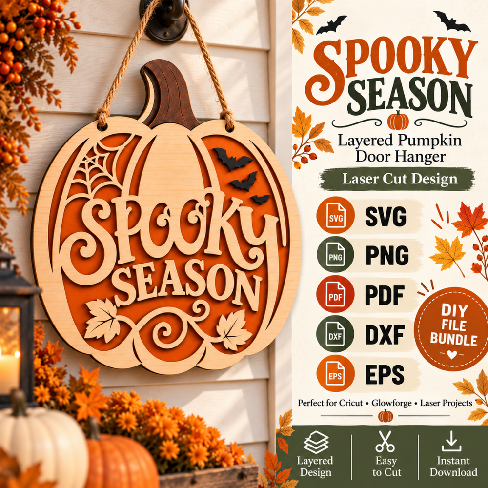 Halloween Round Door Sign SVG, Pumpkin Spooky Season Sign Laser Cut File, Fall Porch Decor