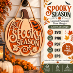 Halloween Round Door Sign SVG, Pumpkin Spooky Season Sign Laser Cut File, Fall Porch Decor