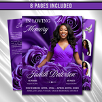 Royal Purple Roses Funeral Program Template: 8-Page Memorial (Canva PDF)
