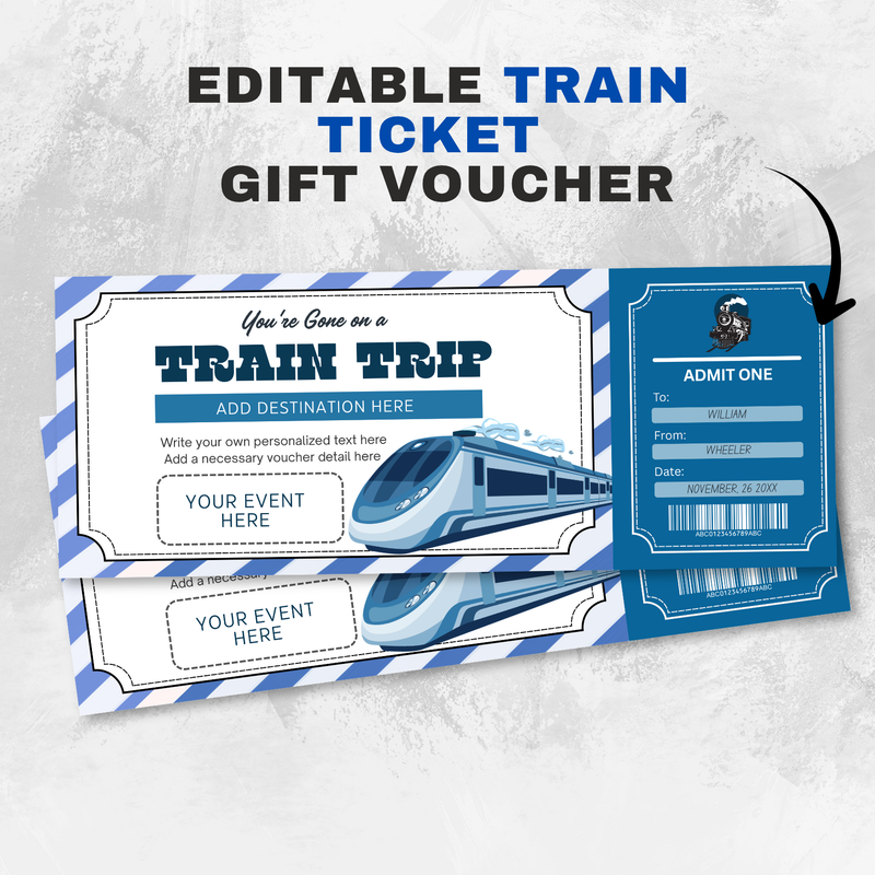 Editable Train Ticket Gift Voucher, Printable Boarding Pass (Digital Download)