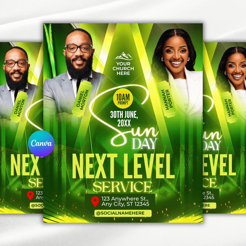 Sunday Next Level Service Flyer Template, Editable Canva Church Worship Poster | Digital Download