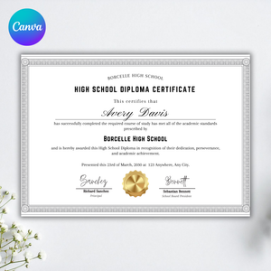 High School Diploma Certificate Template | Minimalist Graduation Award (Digital Download)