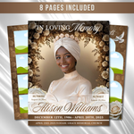 Brown Roses Funeral Program Template: 8-Page Memorial (Canva PDF)