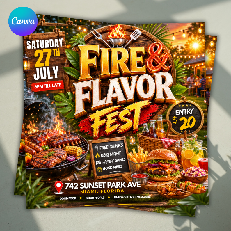 Backyard Cookout Flyer, BBQ Flyer, Summer Cookout Flyer, DIY Design Template, Food Flyer, Social Media Flyer, Party Flyer, Canva Editable