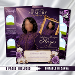 Purple & Gold Funeral Program Template: 8-Page Memorial (Canva PDF)