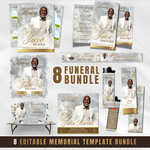 White & Green Roses Funeral Program Template: 8-Page Memorial (Canva PDF)