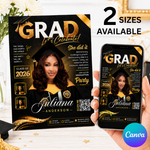 Class of 2026 Gold Graduation Invitation, Editable Magazine Style Black Boy College High School Grad Party Canva DIY Flyer