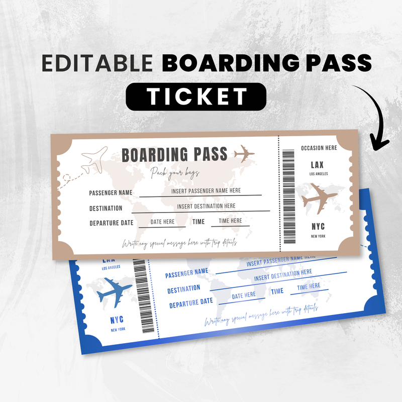 Editable Surprise Boarding Pass Template: Printable Airline Ticket (Canva Template)