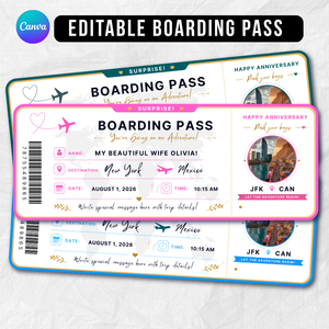 Editable Boarding Pass Template: Canva Customizable Plane Ticket (Instant Download)