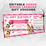 Horse Riding Lessons Gift Voucher, Editable Birthday Ticket (Canva PDF)
